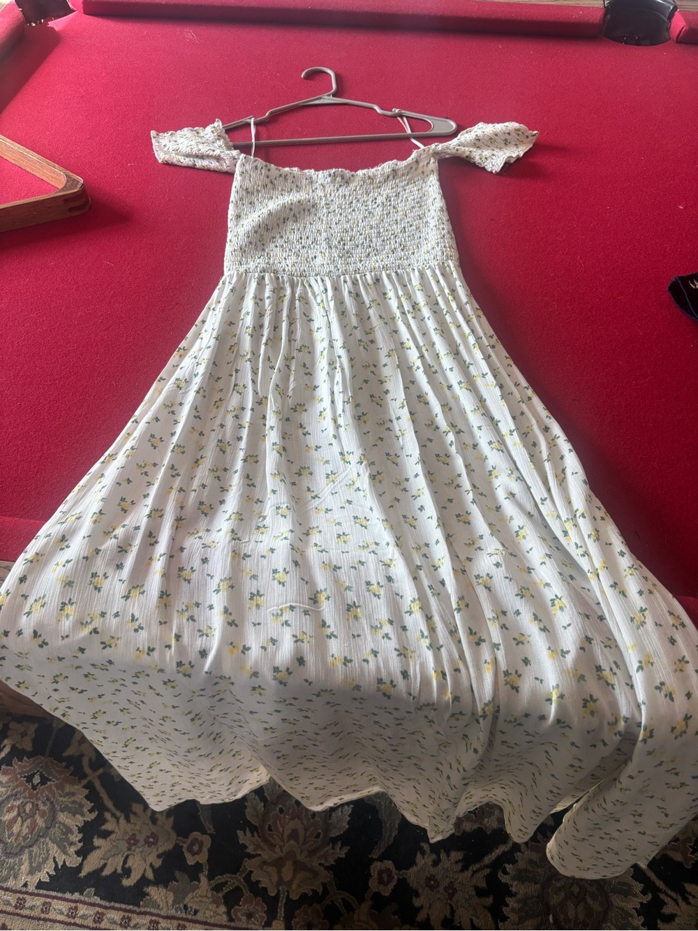 White Floral Off-Shoulder Maxi Dress with Smocked Bodice